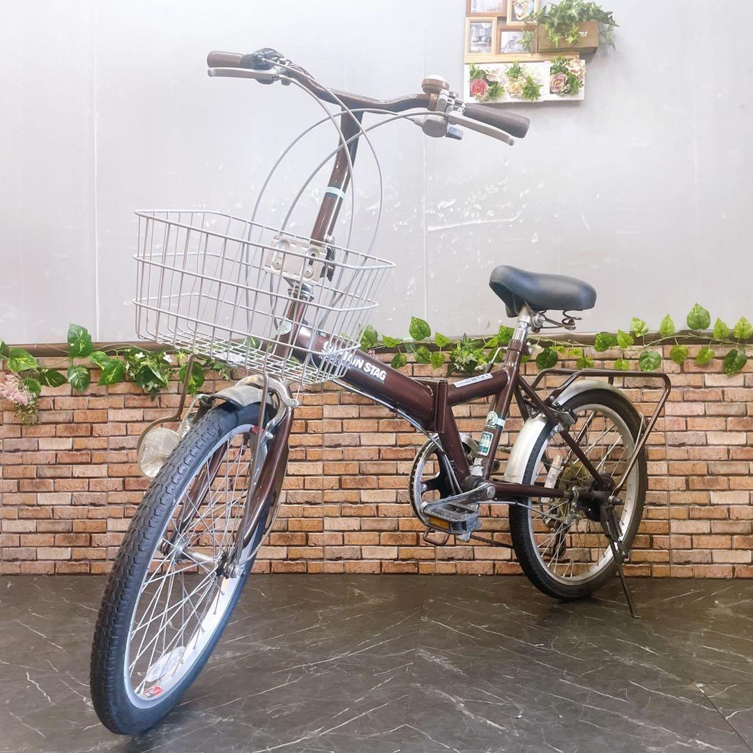 【14】折りたたみ自転車 折車 CAPTAIN STAG ブラウン 20インチ
