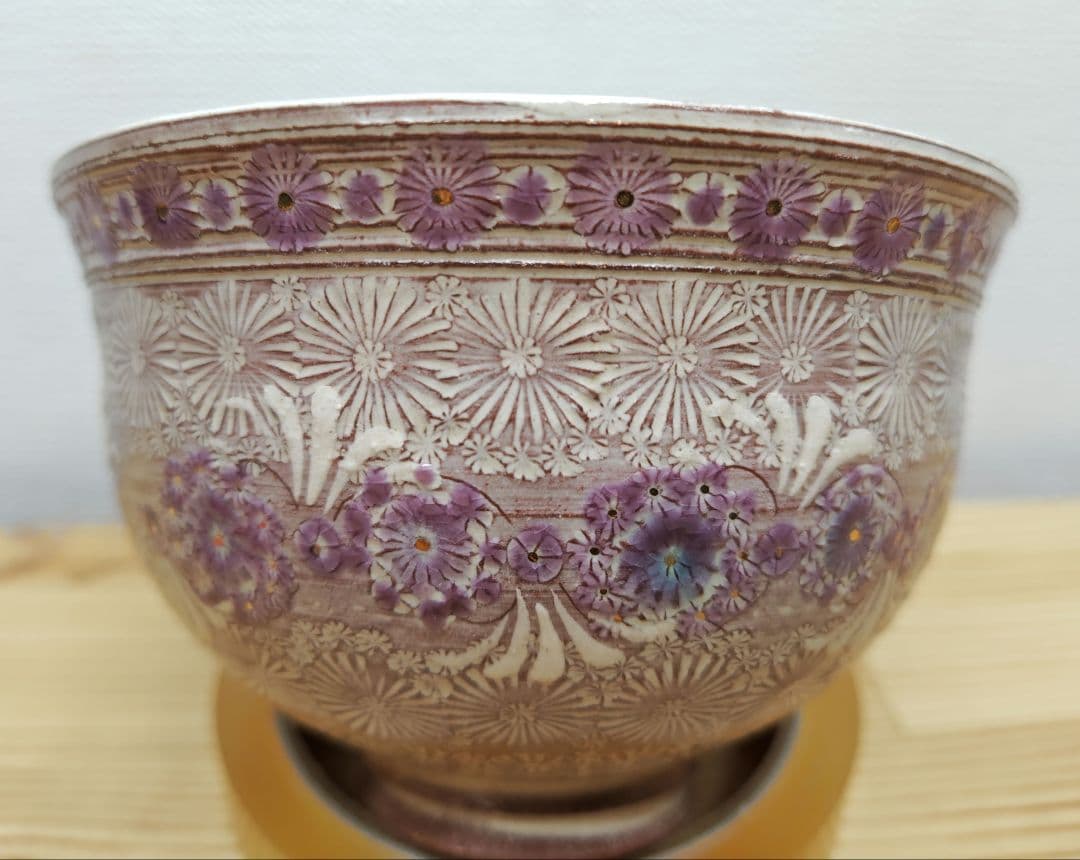 専用 送料込【逢絢亭・新品】茶道具 茶碗 京焼 紫彩華紋 森里陶楽 共箱入り ３