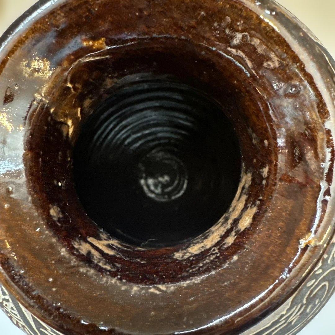 壺屋焼.島袋常明.エジプト紋.掻き落とし.大壺.やちむん.銘あり