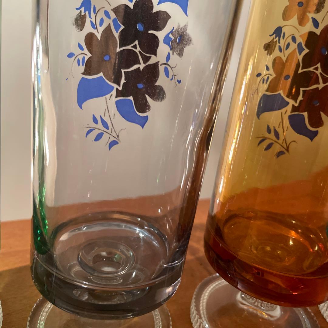 超希少　レア　昭和レトロ　アデリア　花柄　脚付きグラス　４セット