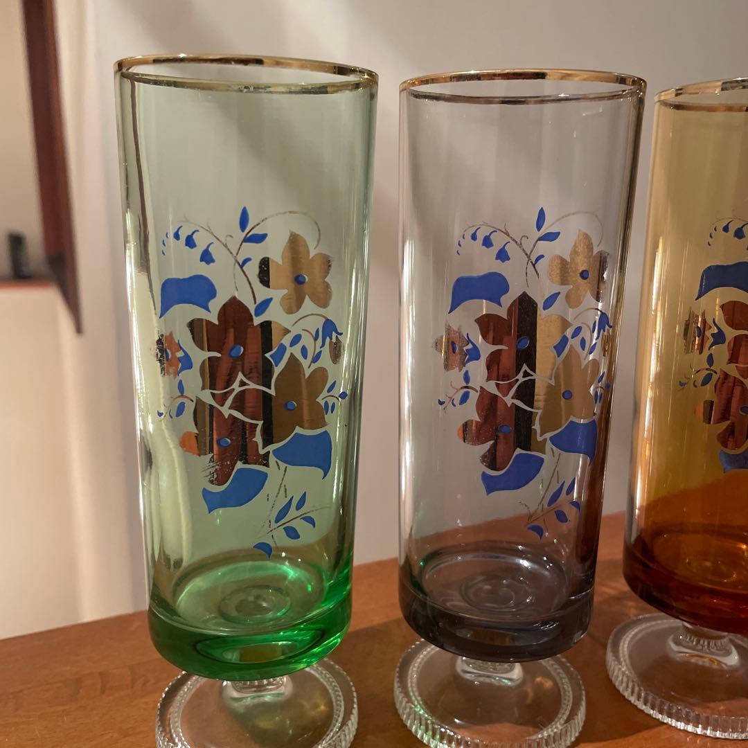 超希少　レア　昭和レトロ　アデリア　花柄　脚付きグラス　４セット