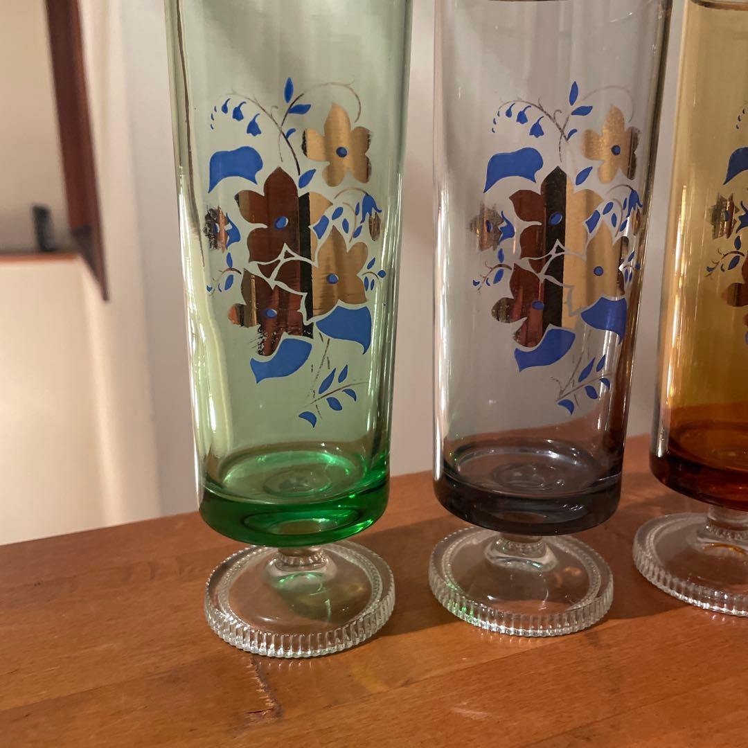 超希少　レア　昭和レトロ　アデリア　花柄　脚付きグラス　４セット