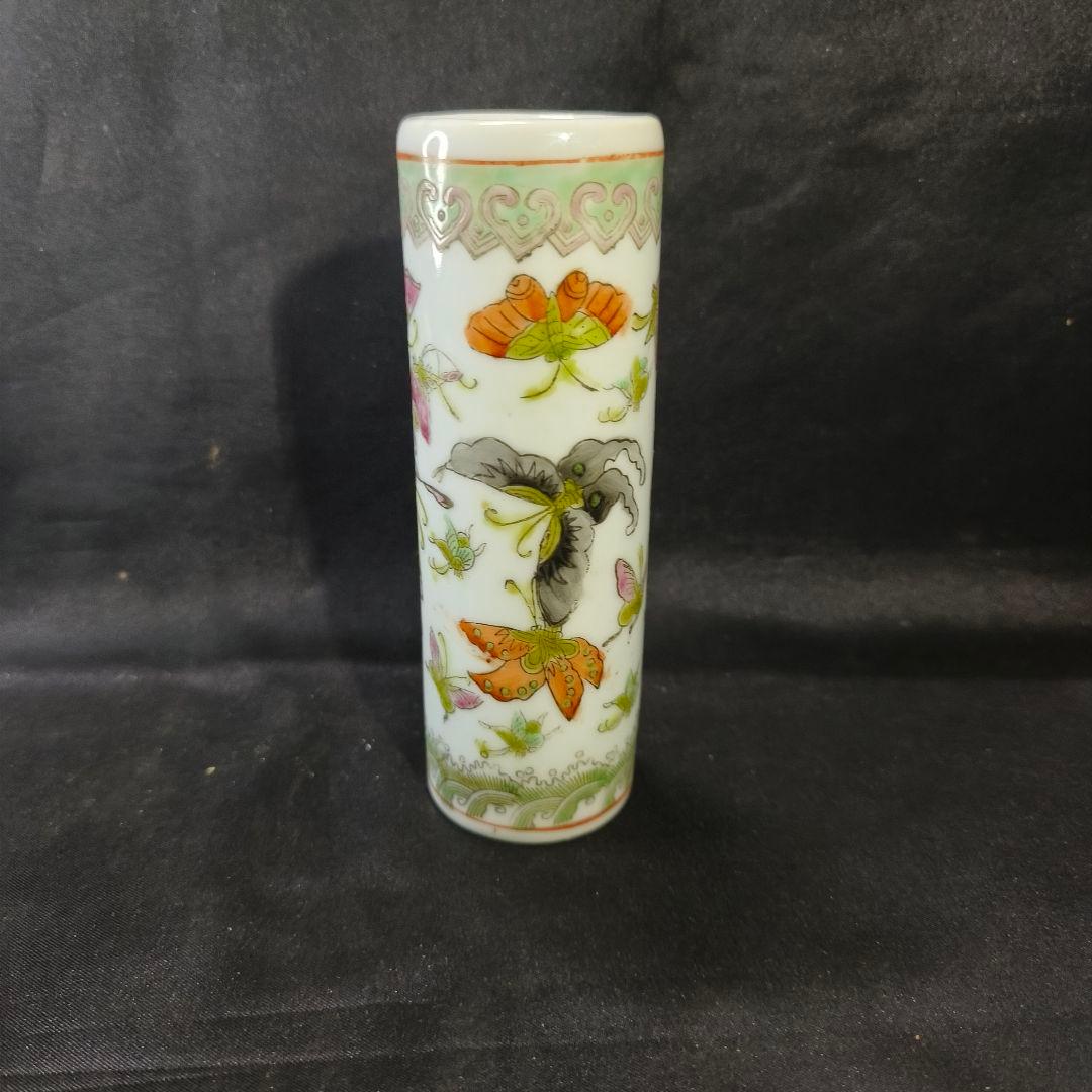 中国骨董 乾隆年製 粉彩筆筒 は花鳥文 古美術 骨董 年代物 アンティーク 美品