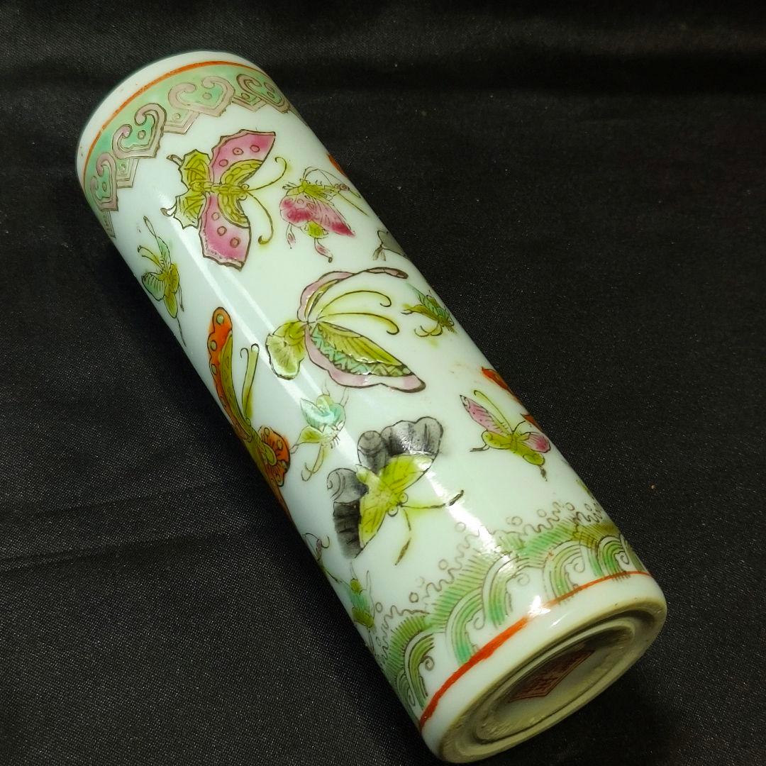 中国骨董 乾隆年製 粉彩筆筒 は花鳥文 古美術 骨董 年代物 アンティーク 美品