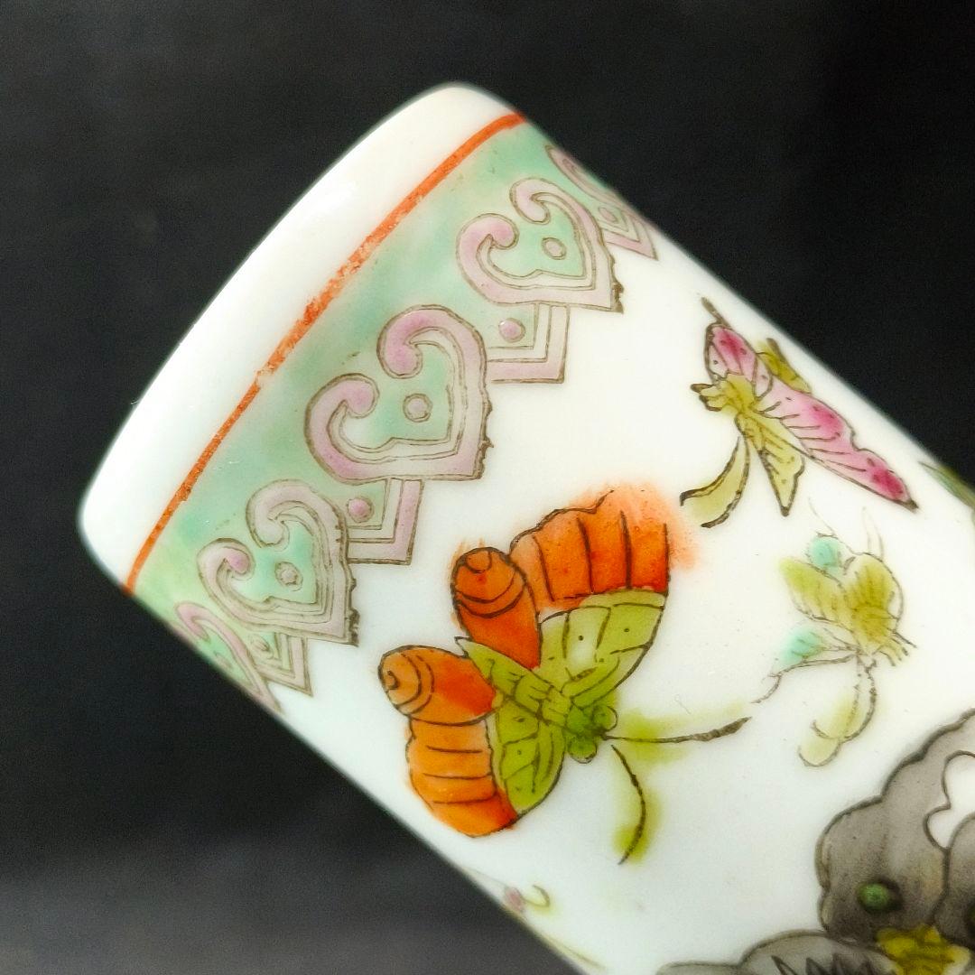 中国骨董 乾隆年製 粉彩筆筒 は花鳥文 古美術 骨董 年代物 アンティーク 美品