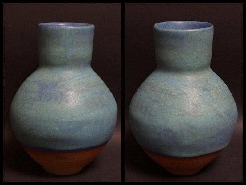 人間国宝 清水卯一造 青天釉 花瓶 壺 飾り壺 共箱/ 花器 茶道具