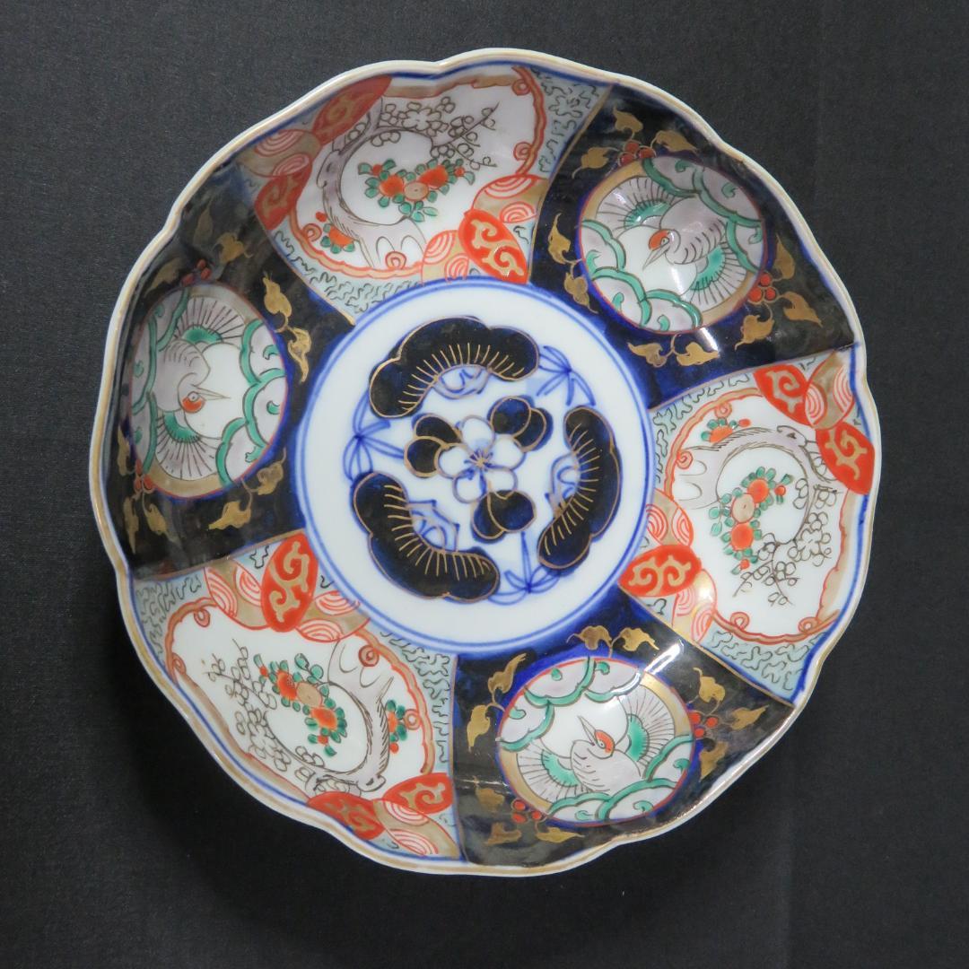 なます皿 古伊万里 5枚 色絵付 染付 江戸 松竹梅 梅と鶴 寶づくし 窯傷