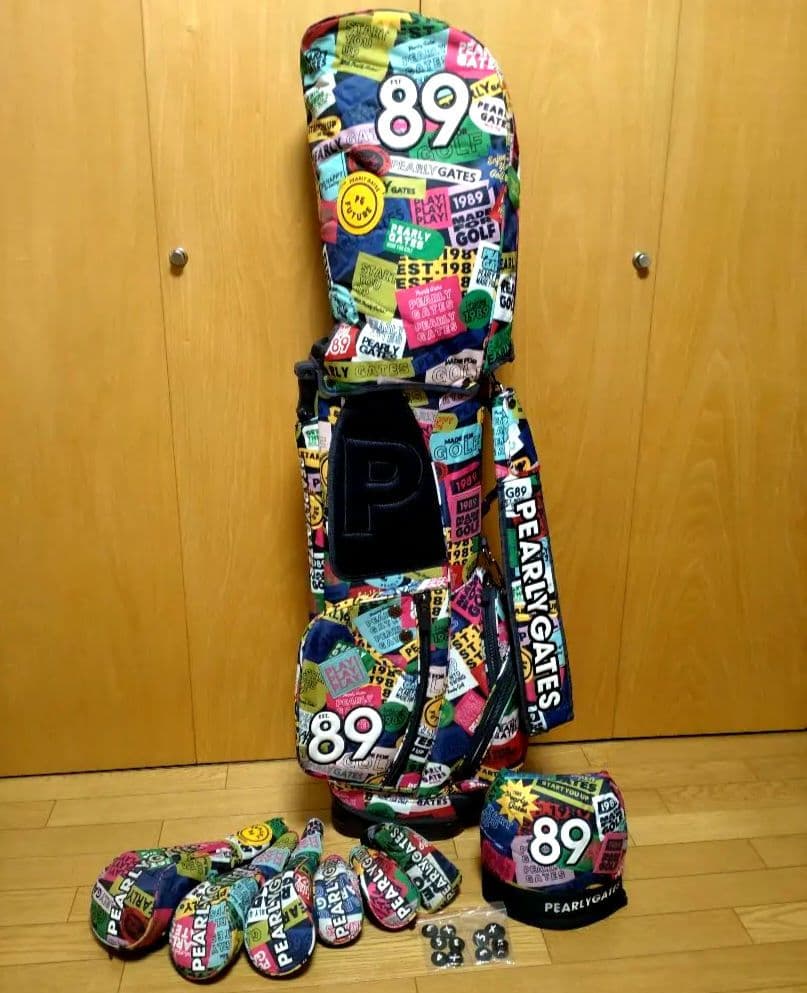 パーリーゲイツ カラフルワッペン キャディバッグ ヘッドカバー バッグ 11点