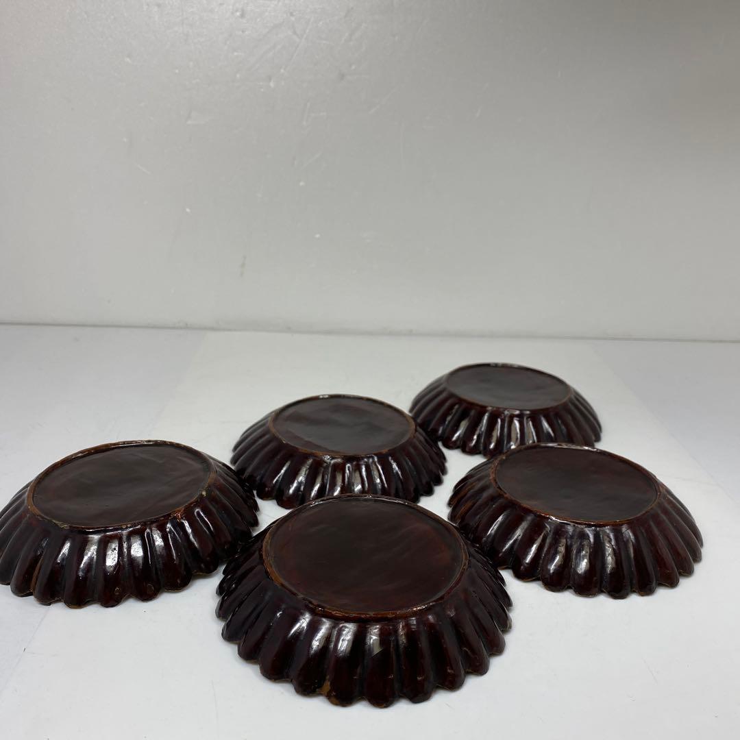 唐物　木製　螺鈿　菊割皿5客　幅約13.2㎝　トトウ　東さ7-1124☆2F