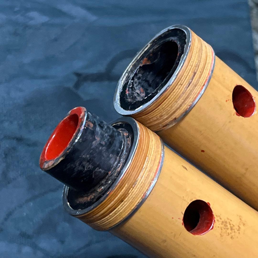 尺八 都山流 一尺九寸管 在銘 二印 籐巻き銀三線 【音出し確認済み】