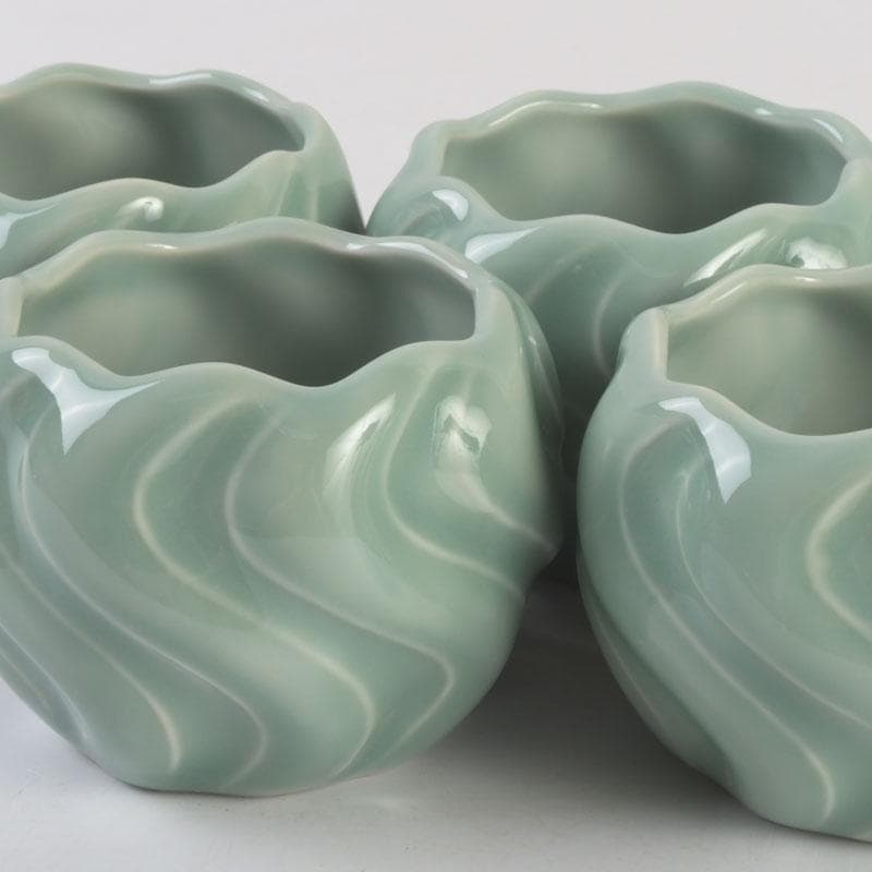 和食器　茶懐石　京焼　加藤渓山作　砧青磁　捻小附　五客　共箱　V　9314