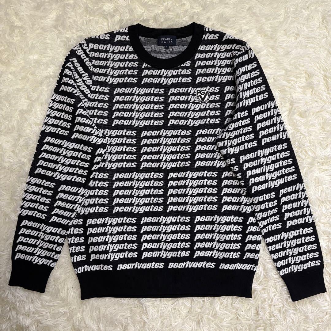 【未使用級・美品】 パーリーゲイツ PGロゴ総柄 ニット サイズ5 L 黒 白