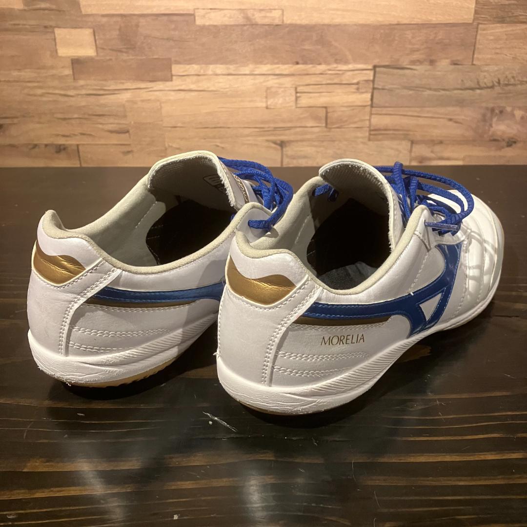 MIZUNO　フットサルシューズ　MORELIA　白/水色/ゴールド　26.5