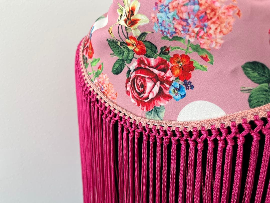 フラメンコ　マントンシージョ　ピンク花柄x水玉　フクシアピンクフレコ