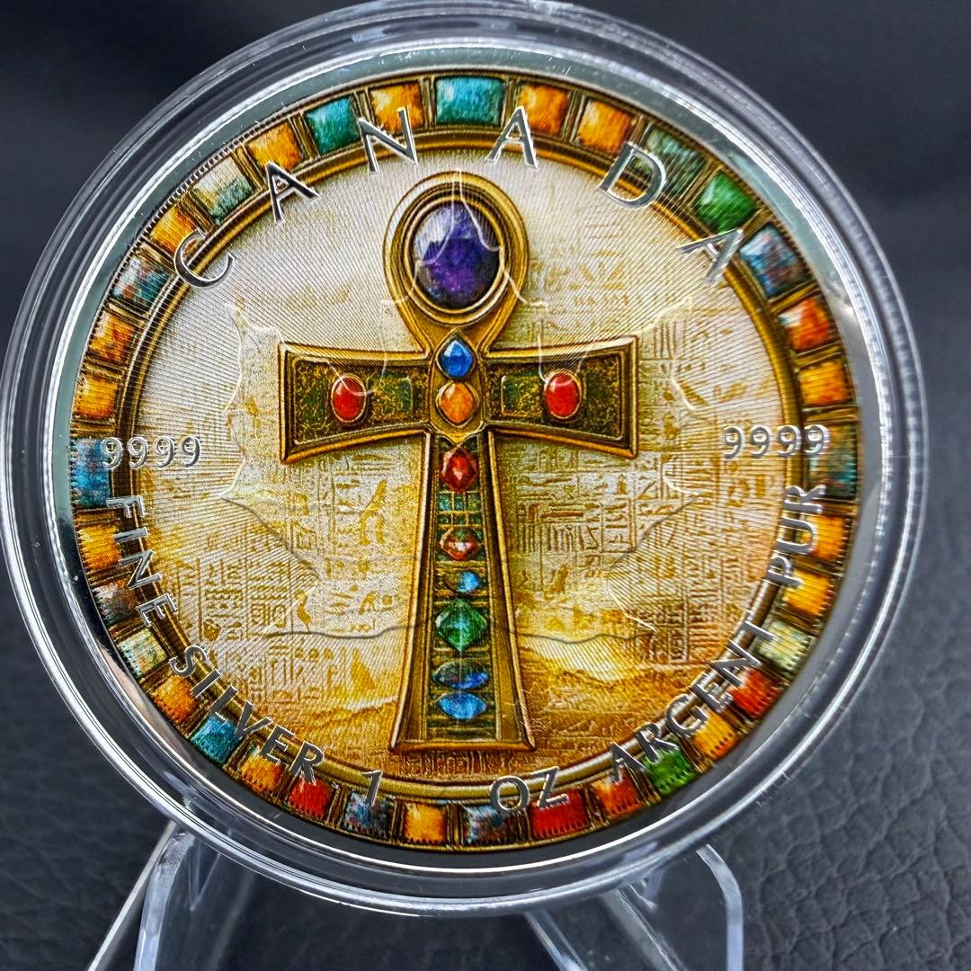 メイプルリーフ 銀貨 カラー 古代エジプト 宝飾アンク(エジプト十字架) 1oz