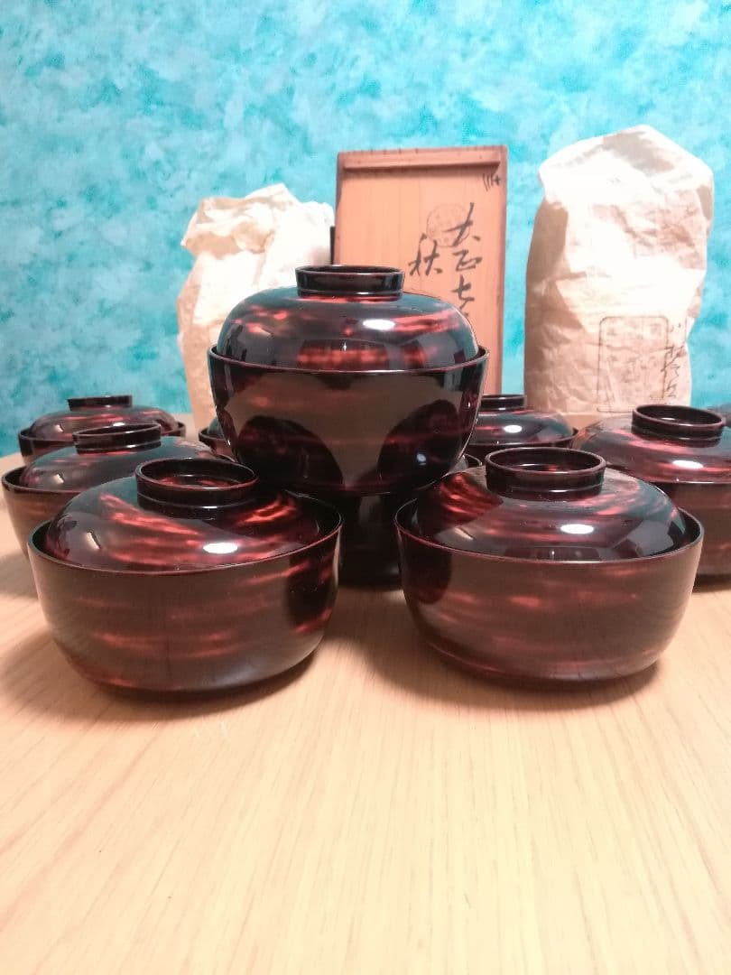 値下　アンティーク美品　貴重　輪島塗　高級曙塗り　菓子椀　10客揃　水守又七郎製