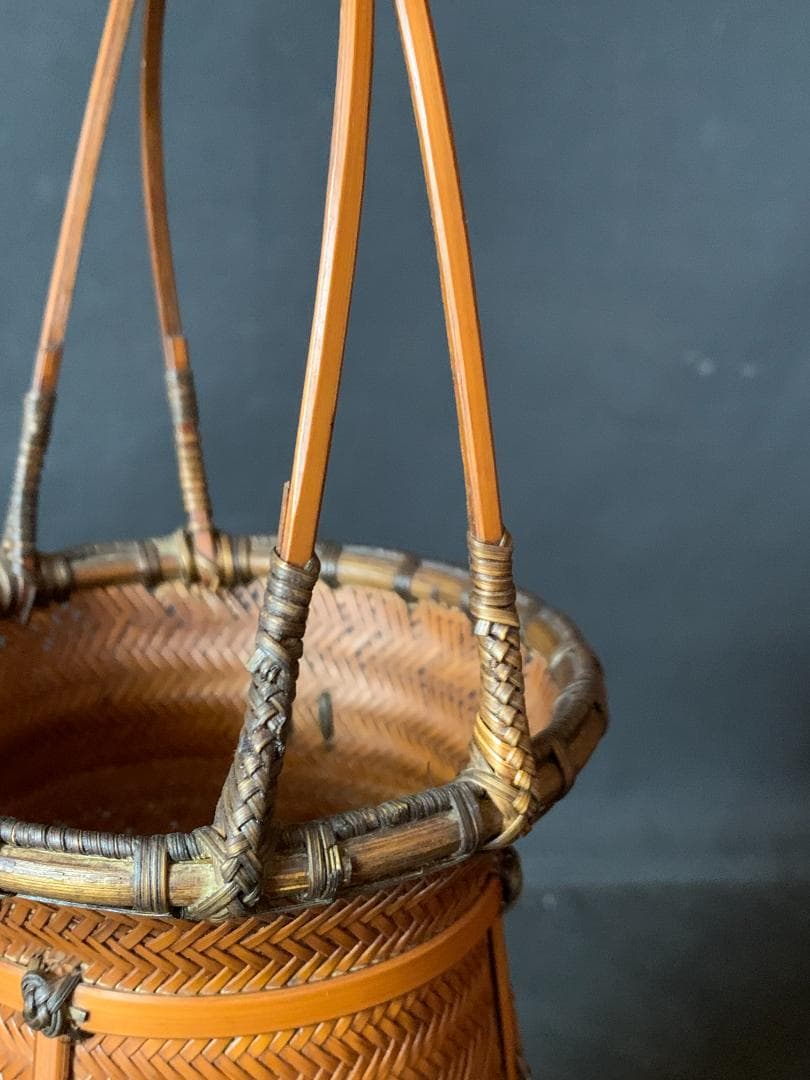 大分竹細工師 竹仙造 竹編 手付 花入 竹籠 煎茶道具 792