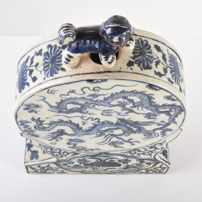 Khiêm Bỉnh　中国　青花　雲龍蓮花文　扁壷　V　7019A