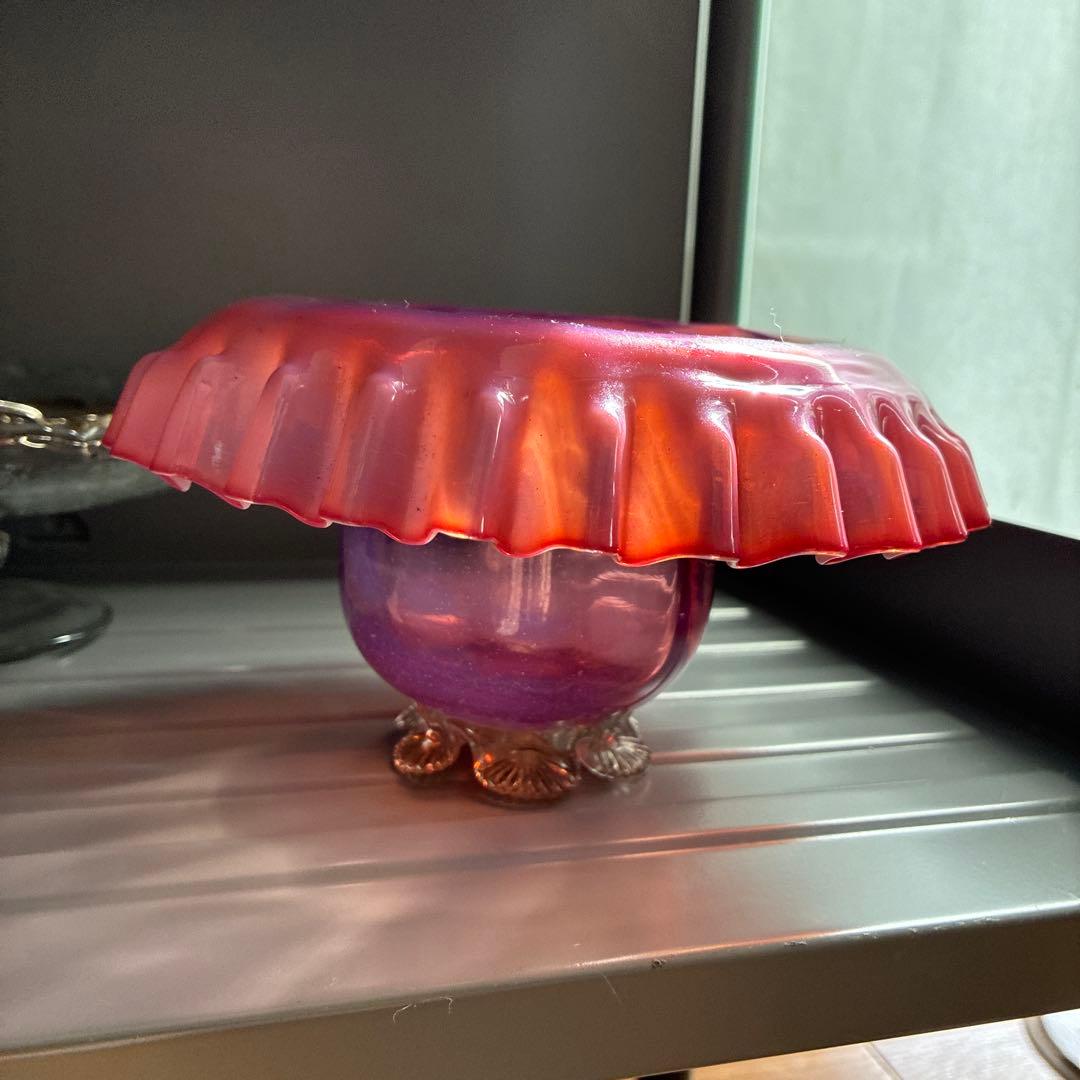 イギリス　レア品ヴィクトリアンアンティークウランバセリン　クランベリーコンポート