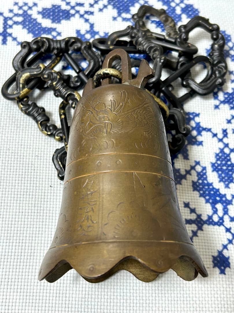 アンティーク　銅製龍図の鐘　音色綺麗　総重742g