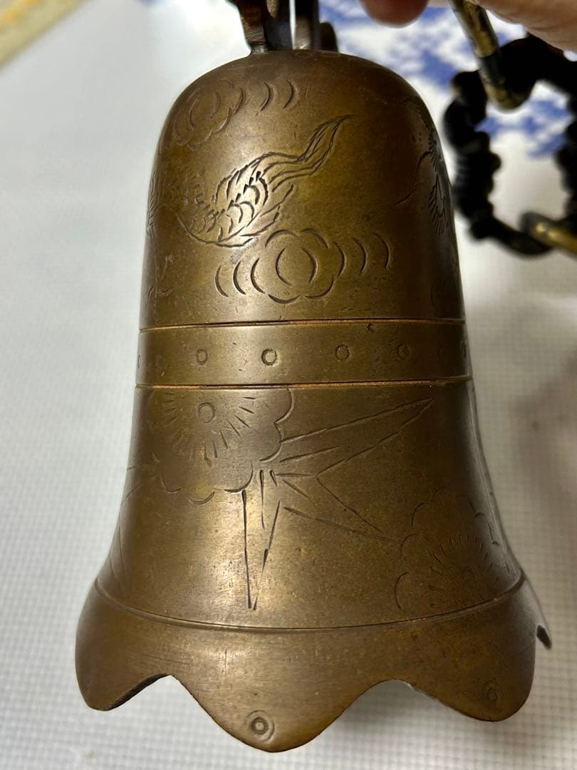アンティーク　銅製龍図の鐘　音色綺麗　総重742g