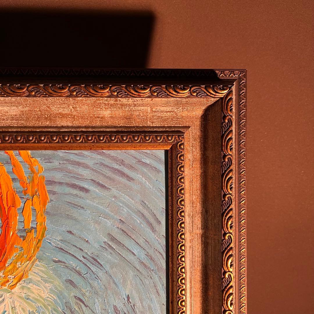 手書き油絵 ゴッホ 糸杉と星の見える道 額付 絵画 インテリア 油彩画