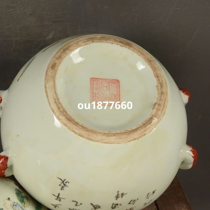景徳鎮 童子戯れ人物蓋缶 陶磁器 装飾品 現代工芸品 美術品 置物