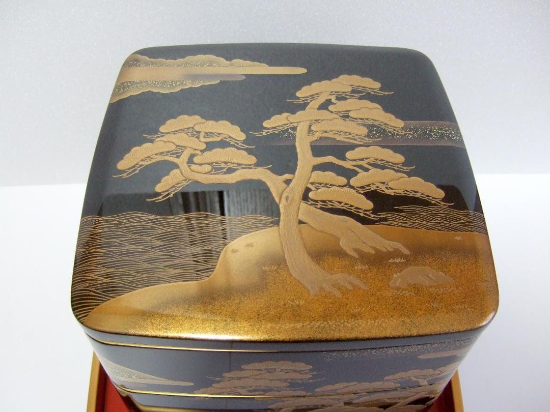 【未使用】輪島塗 池端漆香堂 わじま龍作 本金高蒔絵 三段重 重箱