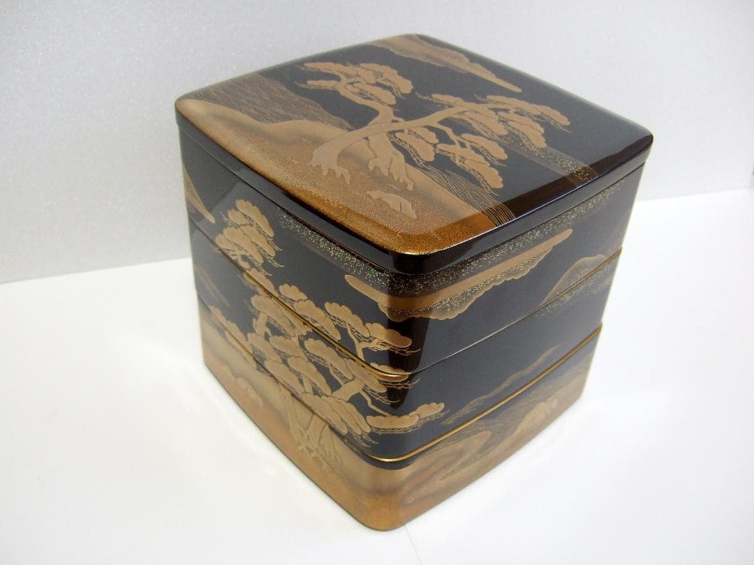 【未使用】輪島塗 池端漆香堂 わじま龍作 本金高蒔絵 三段重 重箱