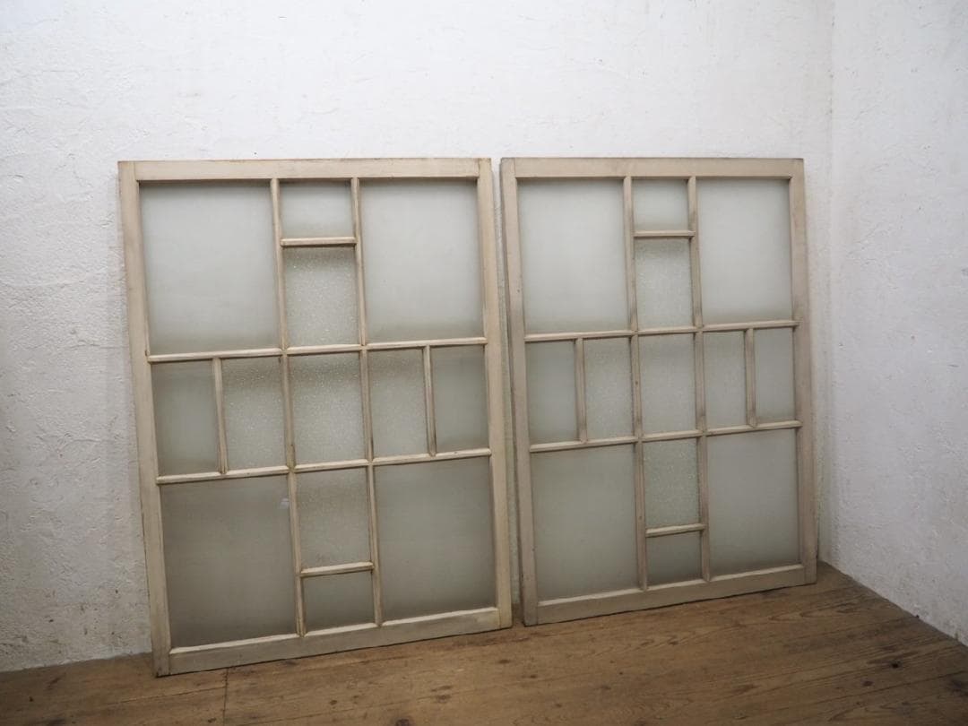 H122,5cm×W89cm ◆アンティーク◆レトロな洋館の古い木枠ガラス戸