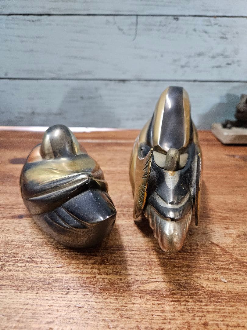 アンティーク 鴛鴦の置物 在銘 銅 鍍金銀 金工 おしどり 一対 香炉 旧家蔵出