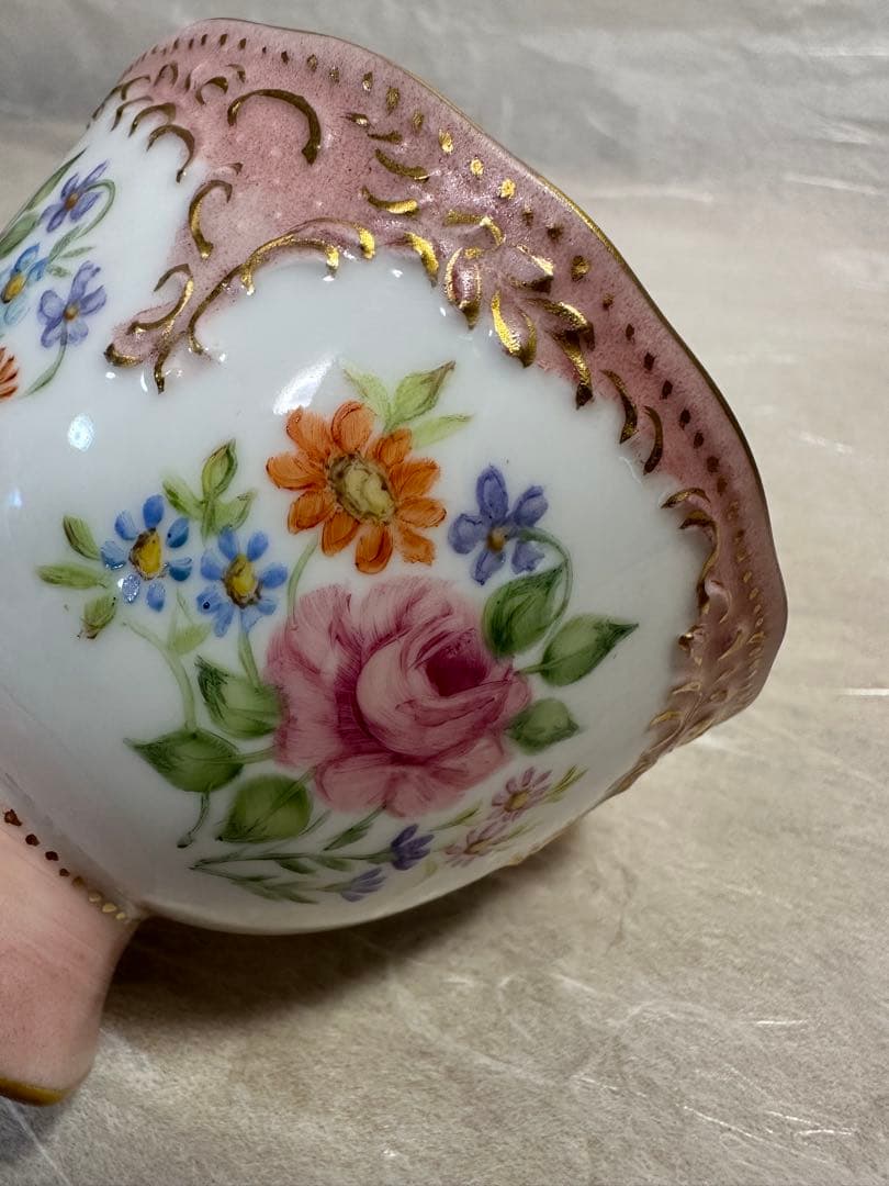 アンティーク　ドレスデン ティーカップ＆ソーサー　ヴィンテージ　一点物