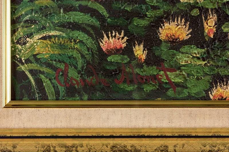 クロード・モネ　油彩　肉筆『睡蓮と日本橋』サイン　画廊シール　F6　額　b644