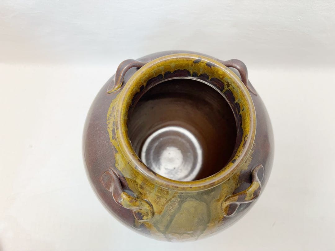 未使用 茶道具 信水窯 丹波焼 茶壺 飾壺 絹 飾網紐付 四つ耳壷 陶印陶印共箱