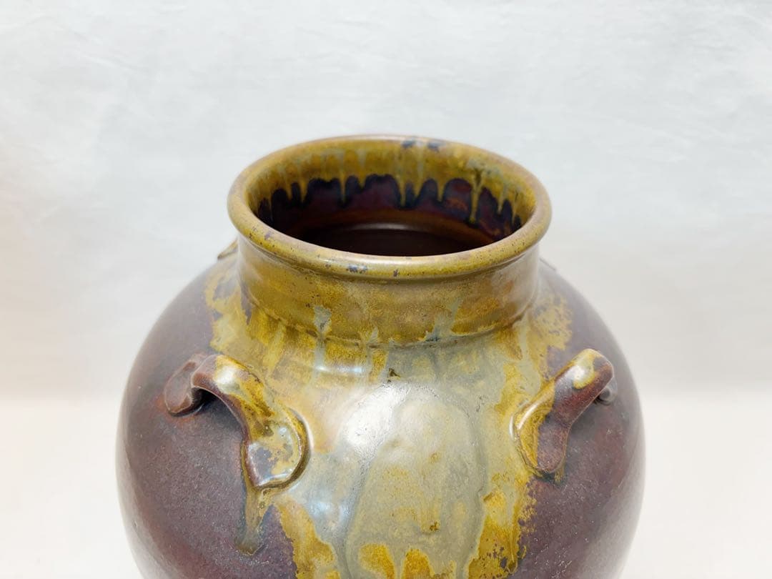 未使用 茶道具 信水窯 丹波焼 茶壺 飾壺 絹 飾網紐付 四つ耳壷 陶印陶印共箱