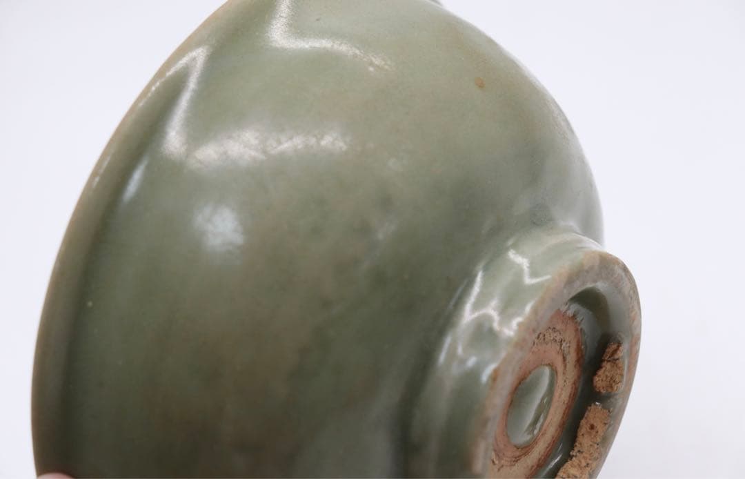 中国　明時代初期　龍泉窯碗　青磁　木箱入　送料込み0515