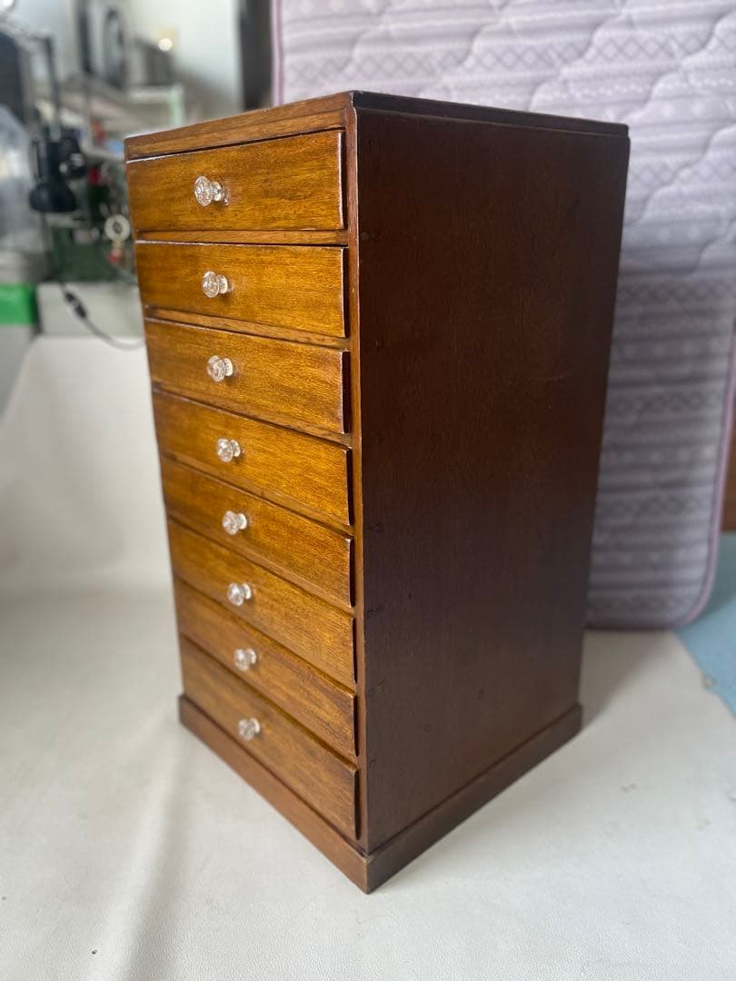 天然木 書類棚 古い ガラス製 摘み 小引き出し 8杯 小ぶり レターケース