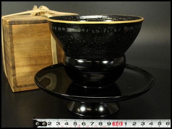 茶道具 油滴天目茶碗 塗り台 二件(ZE616)