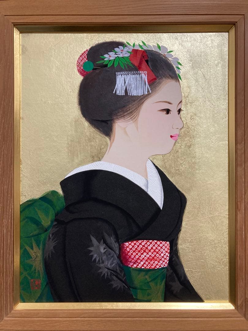 【真作保証】清水達三「舞妓」6号 直筆サイン 共シール 美人 額装 絵画