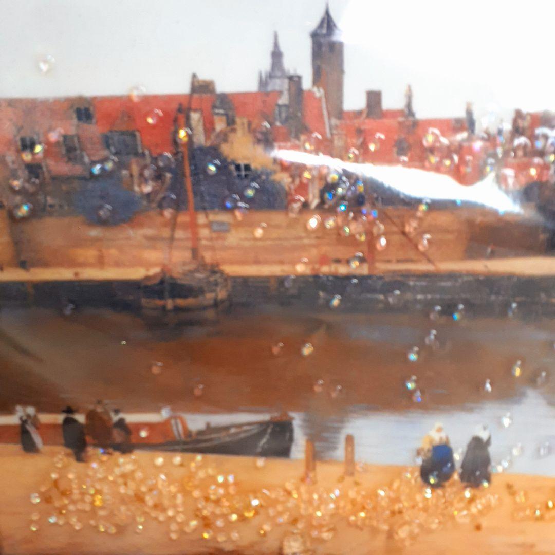 輸入雑貨　天然石　フェルメール作　『デルフトの眺望 』　水晶絵　クリスタルアート