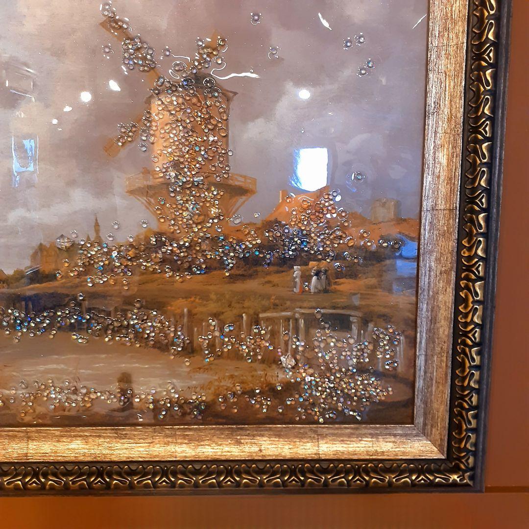 輸入雑貨　天然石　フェルメール作　『デルフトの眺望 』　水晶絵　クリスタルアート