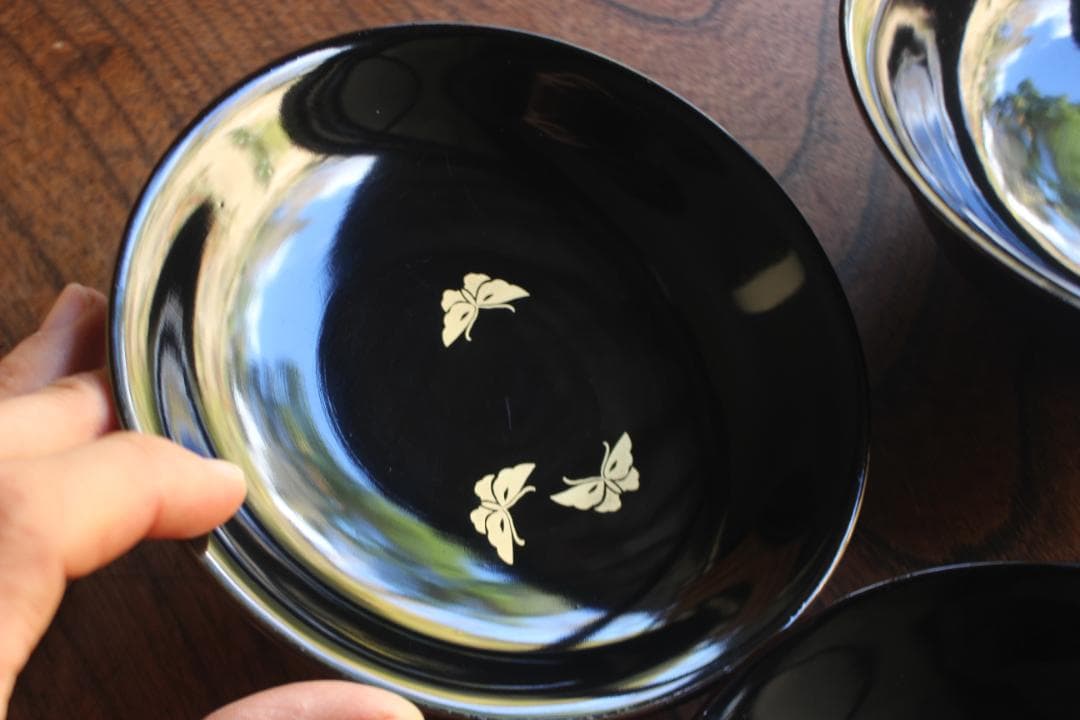 時代逸品！風情ある栗色漆に極上牡丹蝶蒔絵の映える大椀2点（検輪島塗蒔絵椀雑煮椀