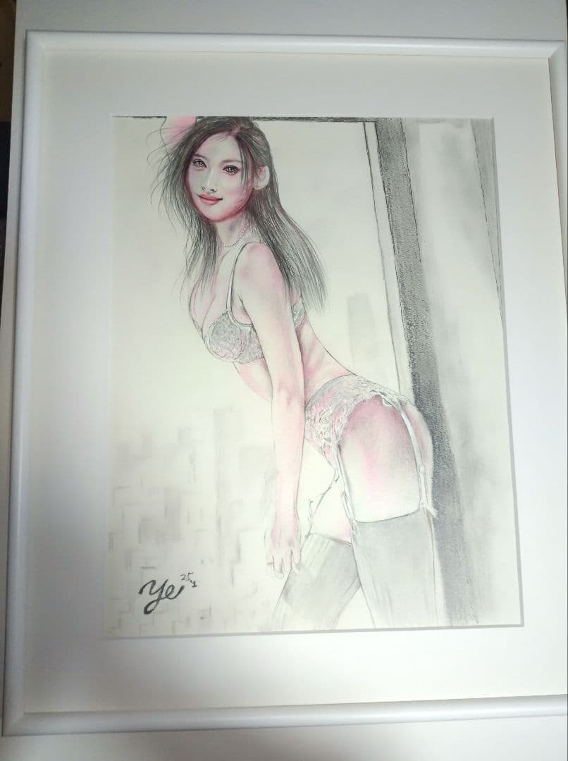 裸婦、美人画、絵画６号、窓ぎわ山本英二、真作、肉筆、新品額縁、高塚省吾、森本草介