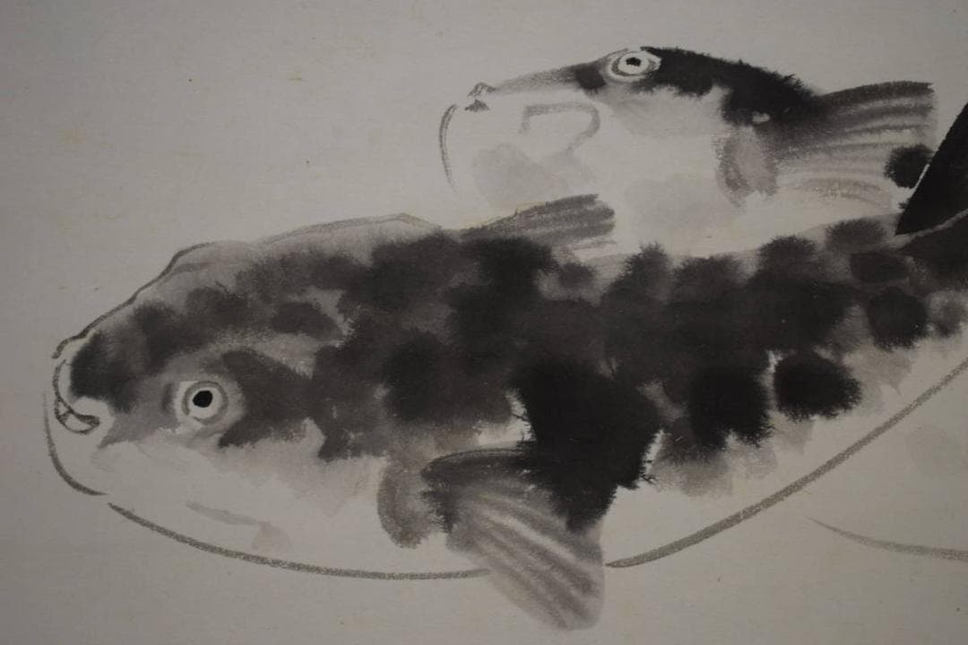 真作/峰/とらふぐ図/トラフグ図/布袋屋掛軸HI-398