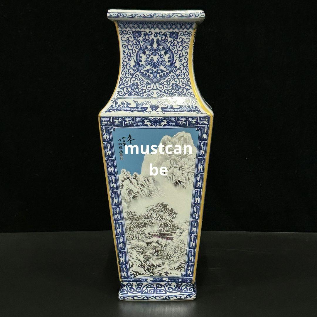 青花粉彩四季四方瓶 景徳鎮 陶磁器 応接間 博古架 装飾品 現代工芸品 置物