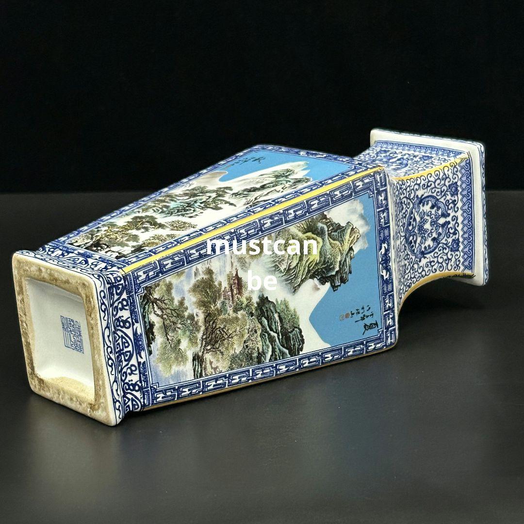 青花粉彩四季四方瓶 景徳鎮 陶磁器 応接間 博古架 装飾品 現代工芸品 置物