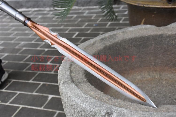 木柄竜胆亮銀槍赤金  古兵器 武具 刀装具 日本刀 模造刀