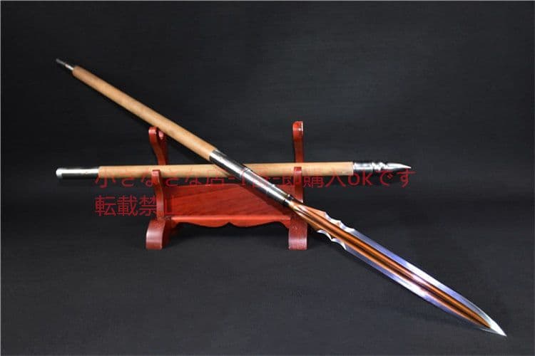 木柄竜胆亮銀槍赤金  古兵器 武具 刀装具 日本刀 模造刀