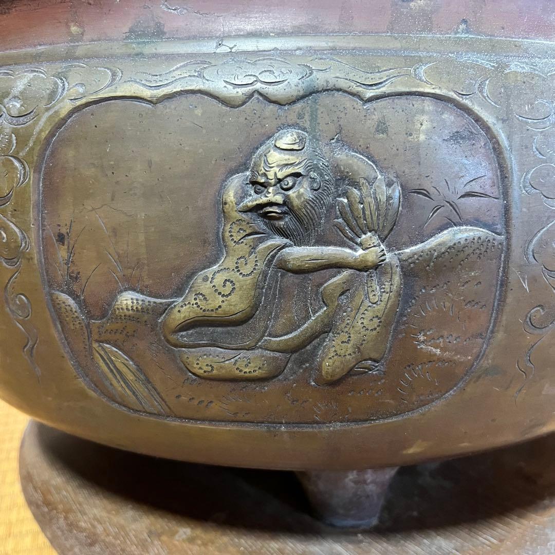真鍮火鉢　台座付き　龍の取手　大型　43cm