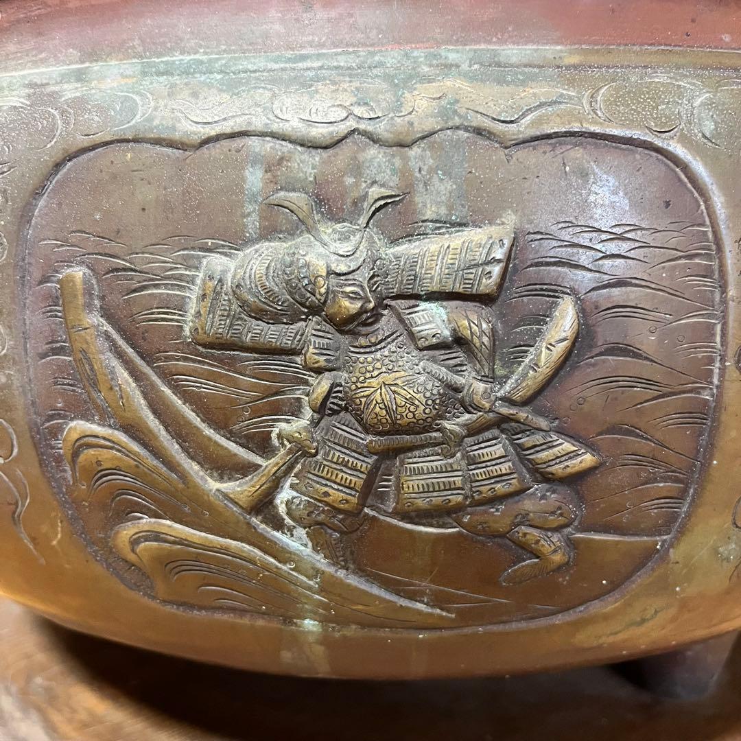 真鍮火鉢　台座付き　龍の取手　大型　43cm